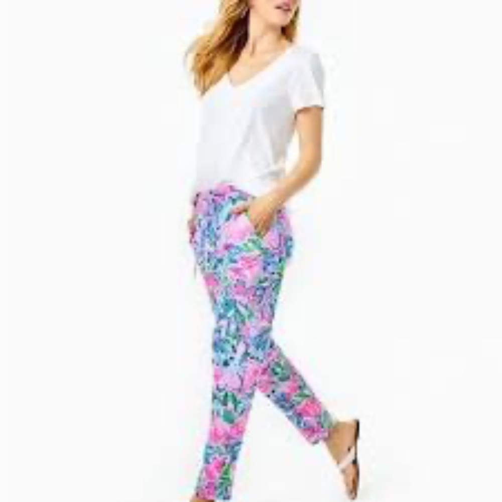 LILLY PULITZER Emora Knit Pant Gecko Green "TIGER SUNRISE" Women's Size XS
